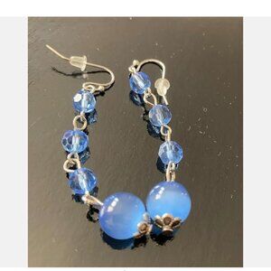 Pretty Blue Bead Dangle Pierced Earrings